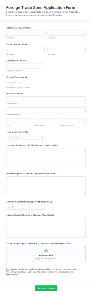 Foreign Trade Zone Application Form Template