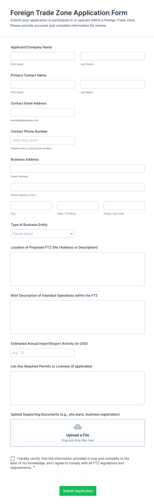 Foreign Trade Zone Application Form Template