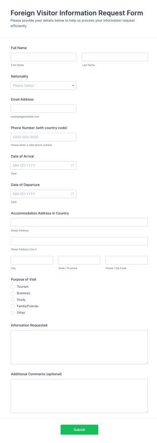 Foreign Visitor Information Request Form Template