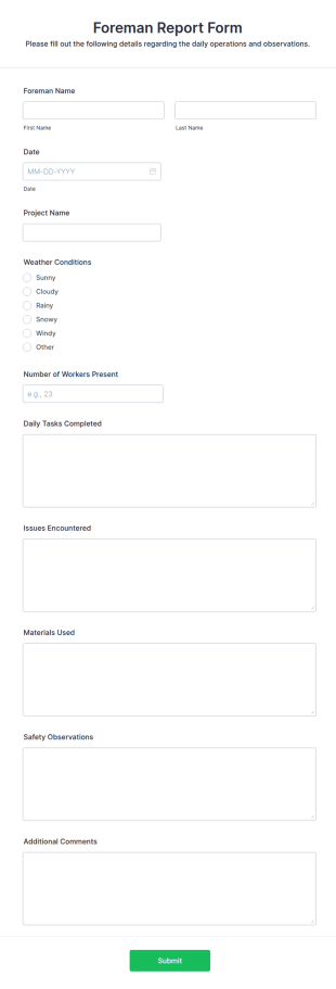 Foreman Report Form Template