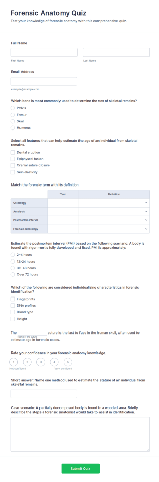 Forensic Anatomy Quiz Form Template