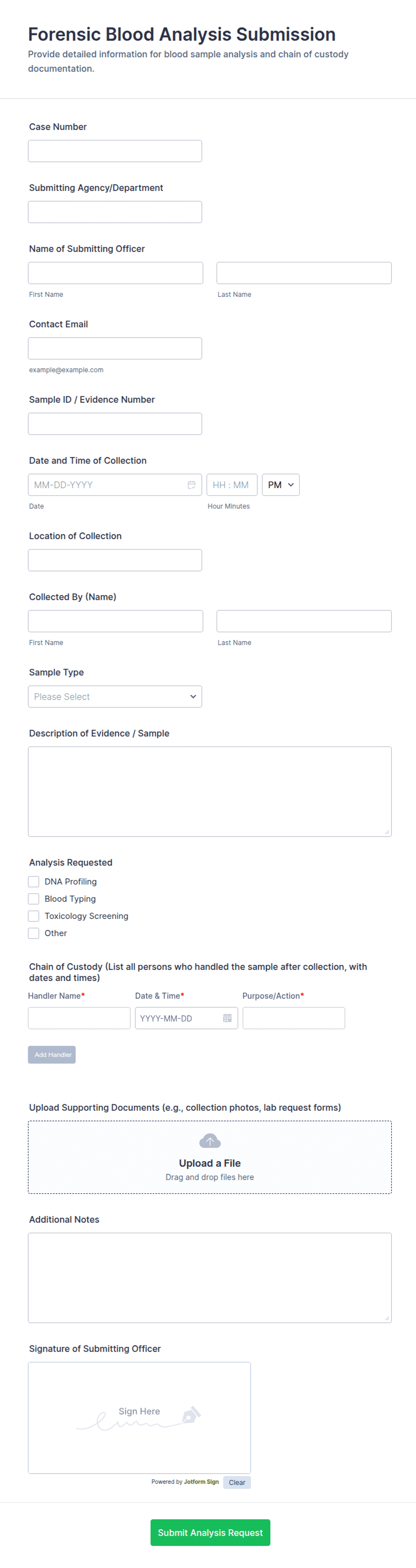 Forensic Blood Analysis Submission Form Template | Jotform