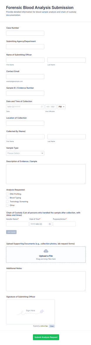 Forensic Blood Analysis Submission Form Template