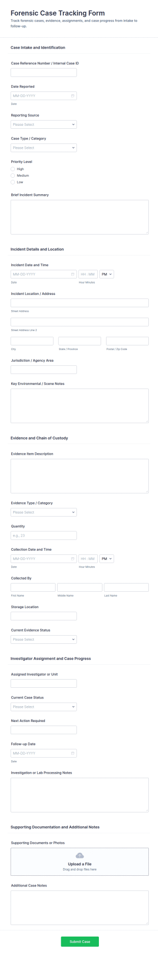 Forensic Case Tracking Form Template