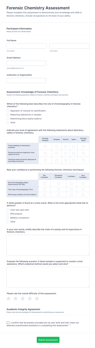 Forensic Chemistry Assessment Form Template
