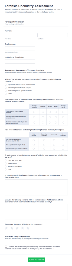 Forensic Chemistry Assessment Form Template