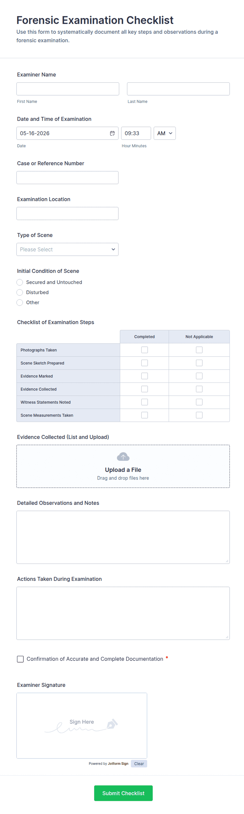 Forensic Examination Checklist Form Template | Jotform