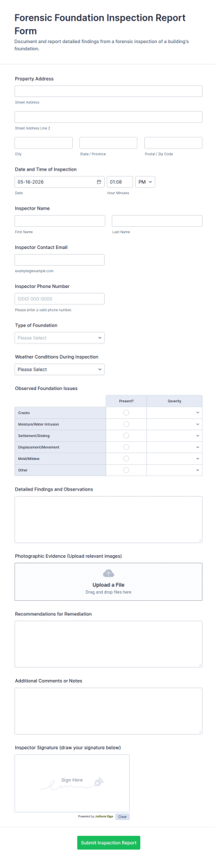 Forensic Foundation Inspection Report Form Template