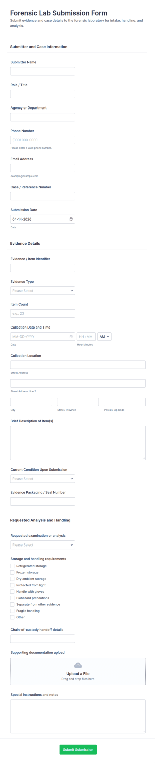 Forensic Lab Submission Form Template