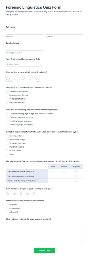 Forensic Linguistics Quiz Form Template