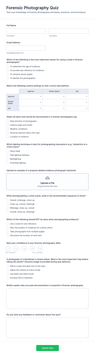 Forensic Photography Quiz Form Template