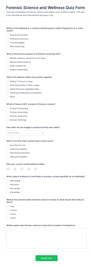 Forensic Science And Wellness Quiz Form Template