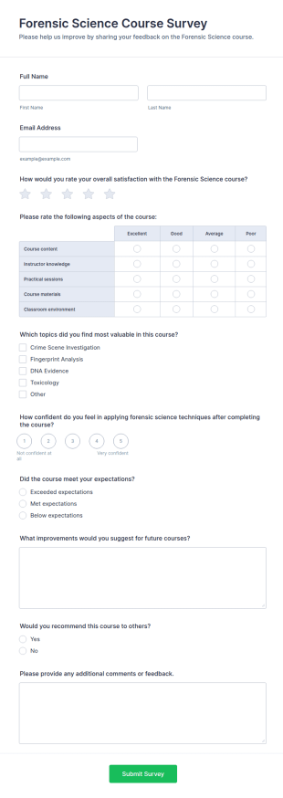 Forensic Science Course Survey Form Template