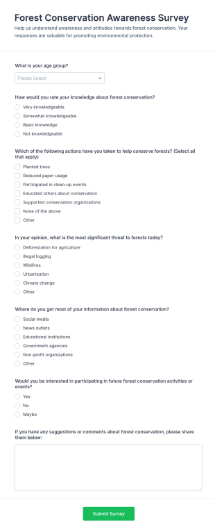 Forest Conservation Awareness Survey Form Template
