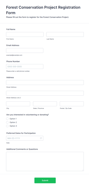 Forest Conservation Project Registration Form Form Template