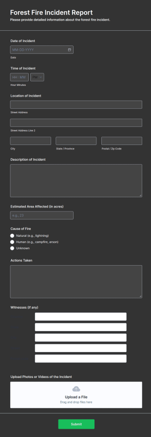 Forest Fire Incident Form Template