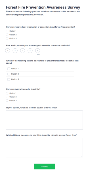 Forest Fire Prevention Awareness Survey Form Template