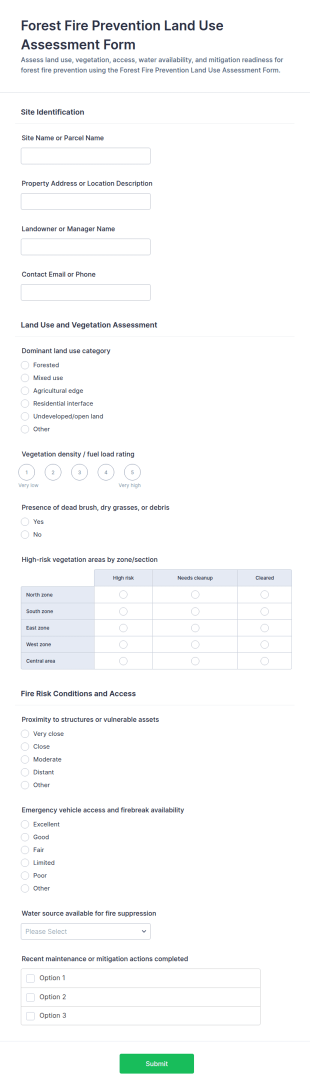 Forest Fire Prevention Land Use Assessment Form Template