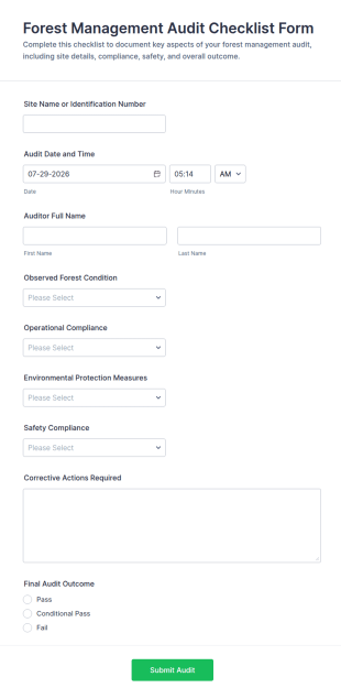 Forest Management Audit Checklist Form Template