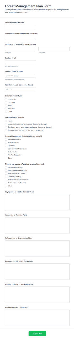 Forest Management Plan Form Template