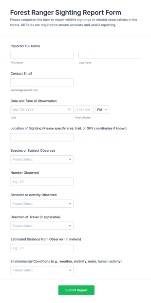 Forest Ranger Sighting Report Form Template