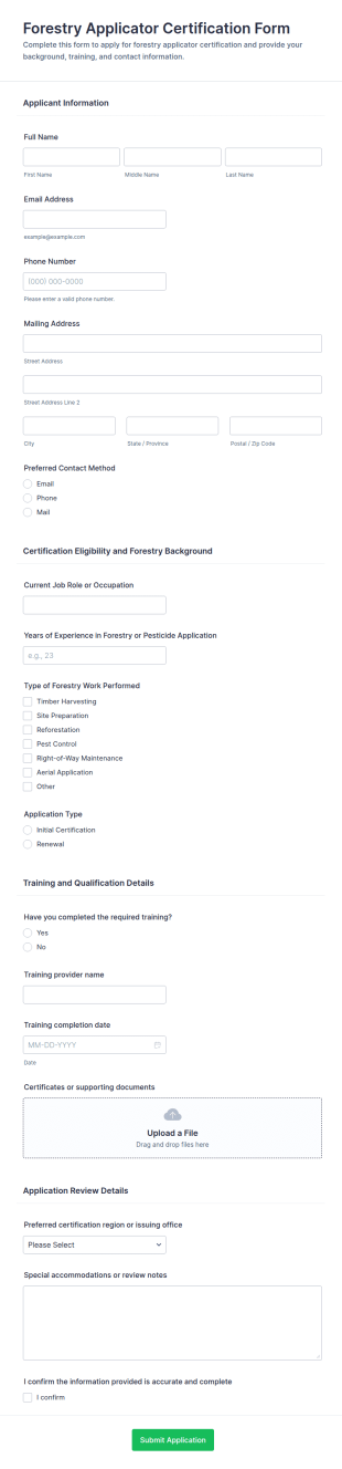 Forestry Applicator Certification Form Template