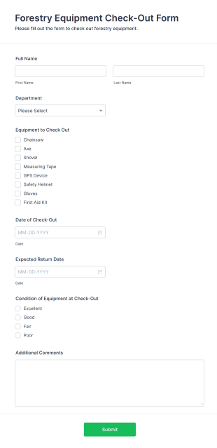 Forestry Equipment Check Out Form Template