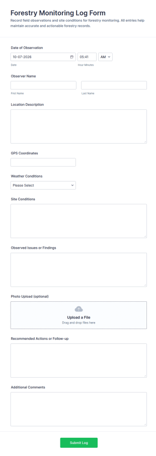 Forestry Monitoring Log Form Template