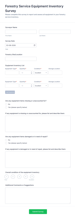 Forestry Service Equipment Inventory Survey Form Template