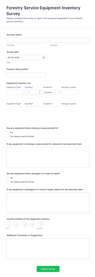 Forestry Service Equipment Inventory Survey Form Template