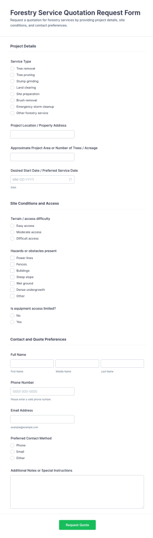Forestry Service Quotation Request Form Template