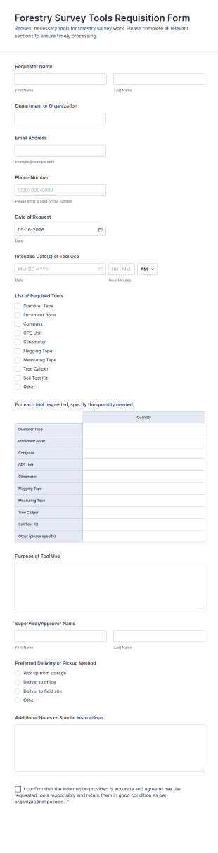 Forestry Survey Tools Requisition Form Template