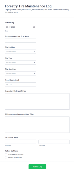 Forestry Tire Maintenance Log Form Template