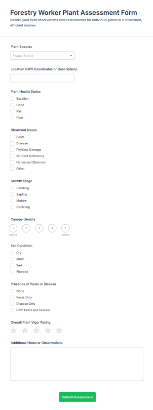 Forestry Worker Plant Assessment Form Template