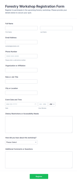 Forestry Workshop Registration Form Template