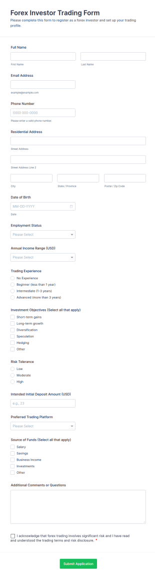 Forex Investor Trading Form 🏦💹📈
