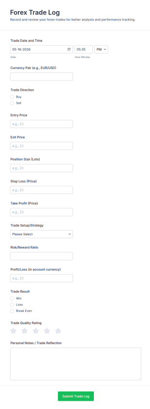 Forex Trade Log Form Template