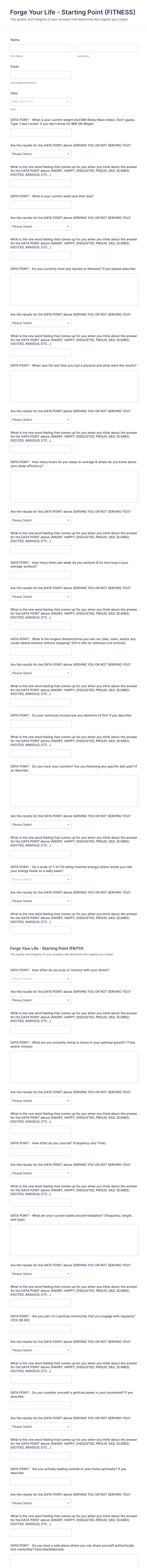 Fitness Transformation Starting Point Assessment Form Template