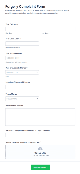 Forgery Complaint Form Template