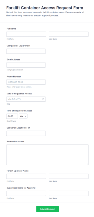 Forklift Container Access Request Form Template