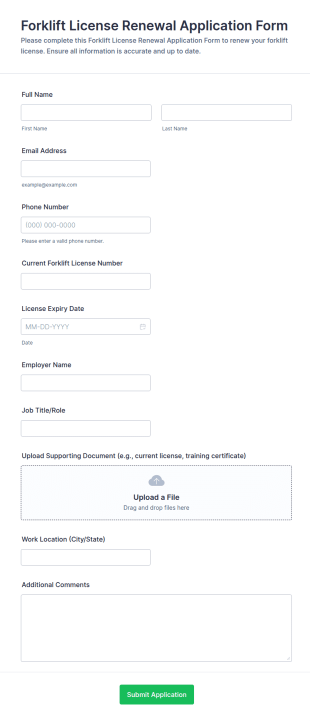 Forklift License Renewal Application Form Template