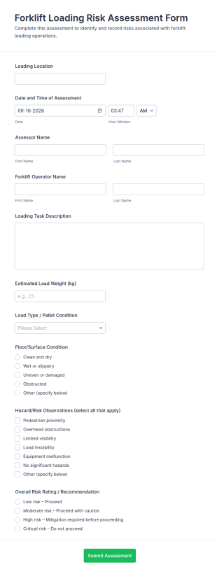 Forklift Loading Risk Assessment Form Template