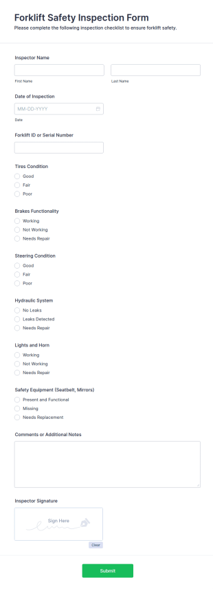 Forklift Safety Inspection Form Template