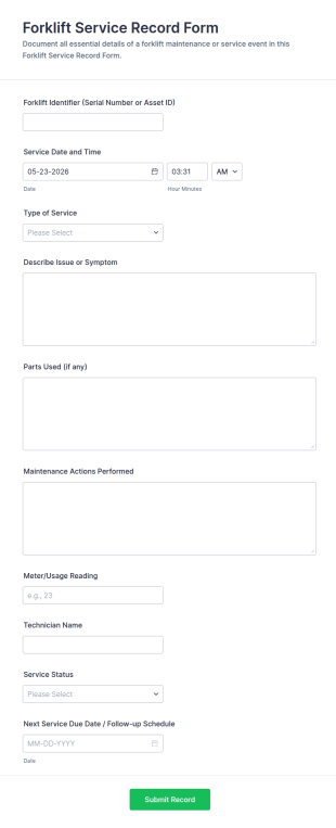 Forklift Service Record Form Template