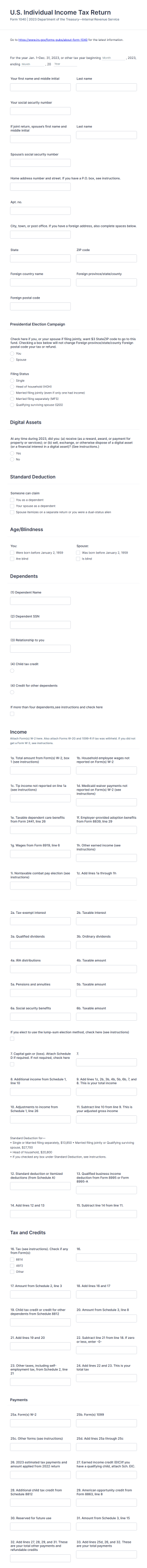 Form 1040 Form Template