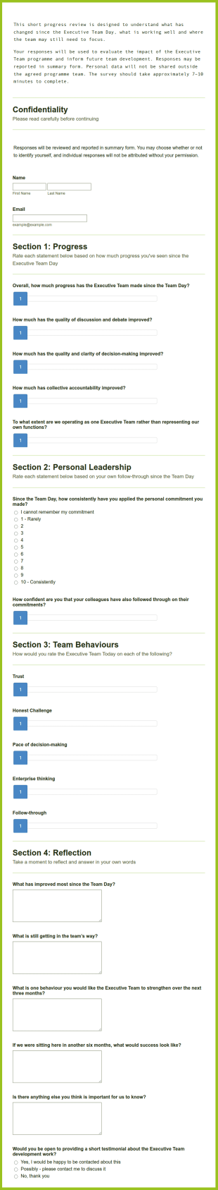 Executive Team Progress Review Form Template