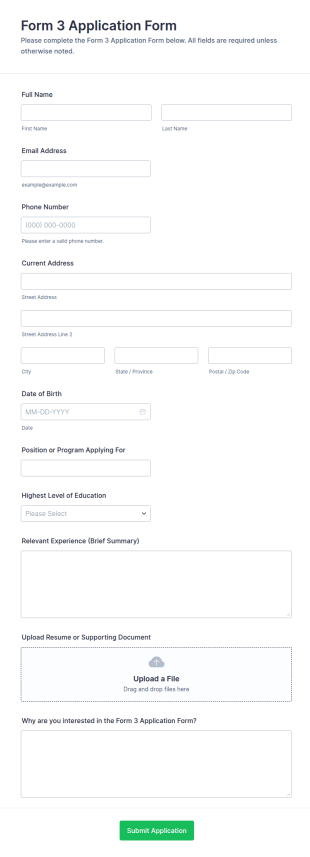 Form 3 Application Form Template
