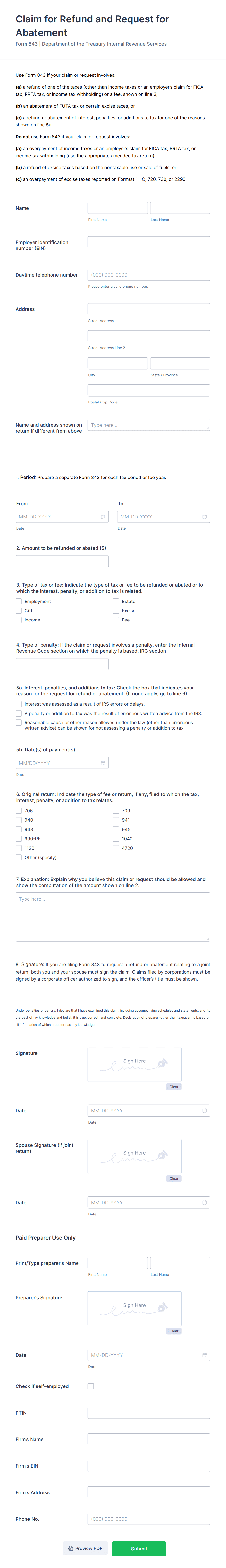 Form 843 - Tax Abatement Form Template | Jotform