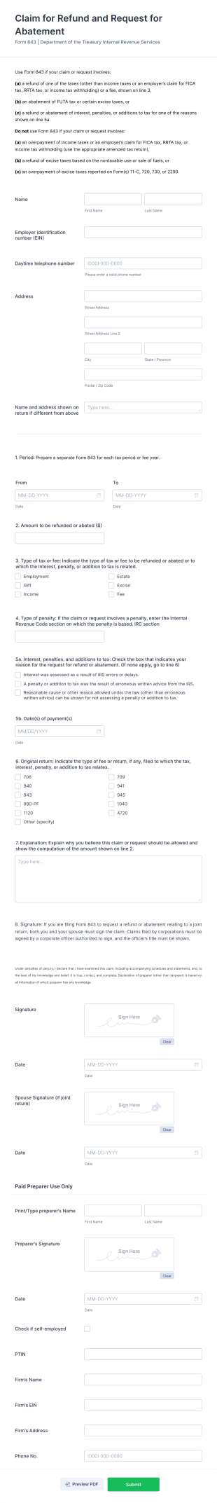 Form 843 Tax Abatement Form Template