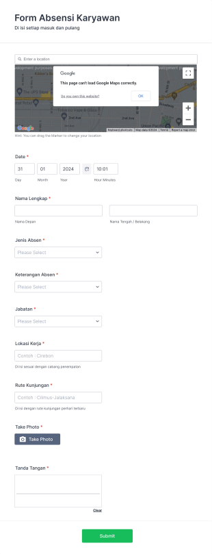 Form Absensi Karyawan Form Template